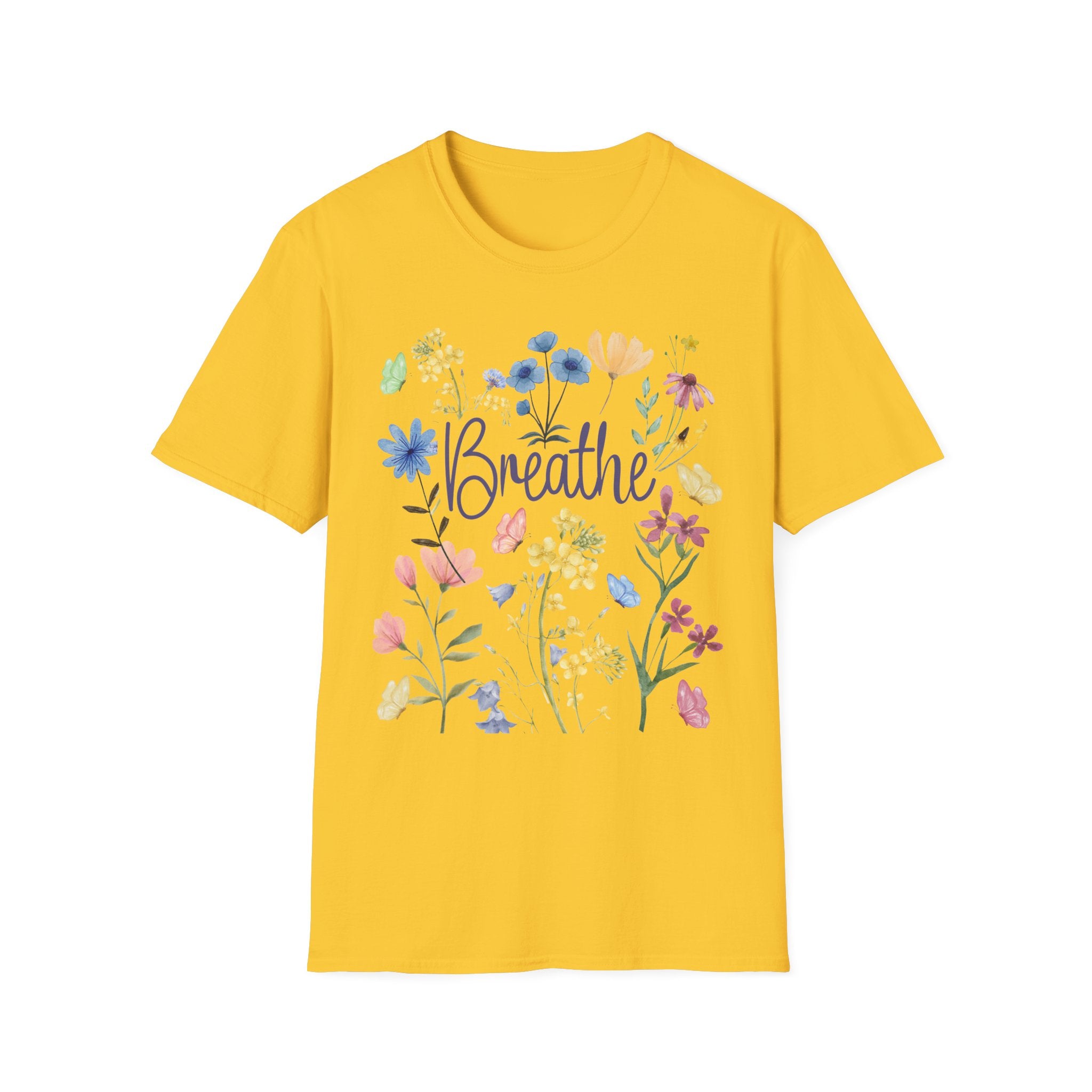 Breathe Wildflowers Tee — Watercolor Butterflies & Floral T-Shirt