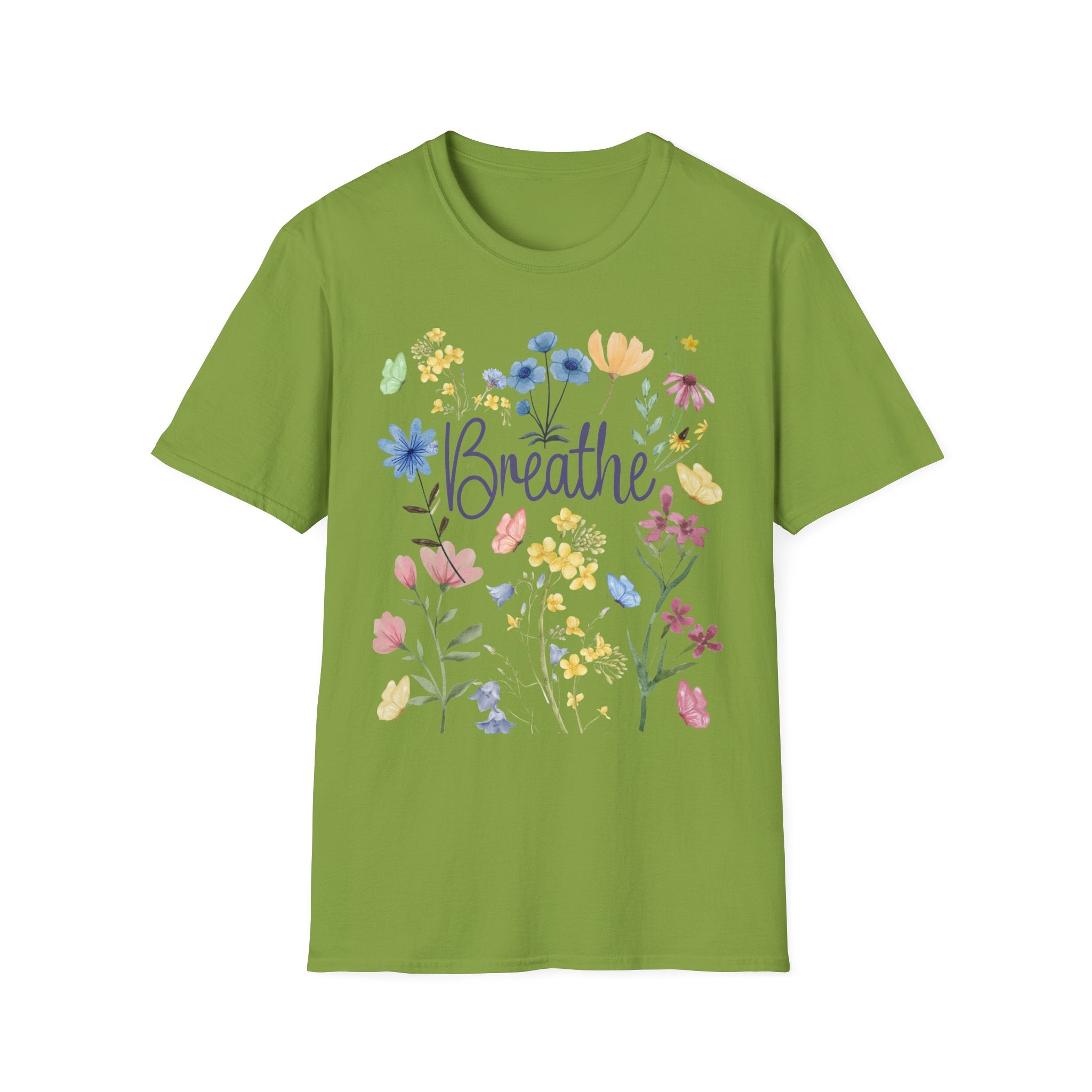Breathe Wildflowers Tee — Watercolor Butterflies & Floral T-Shirt