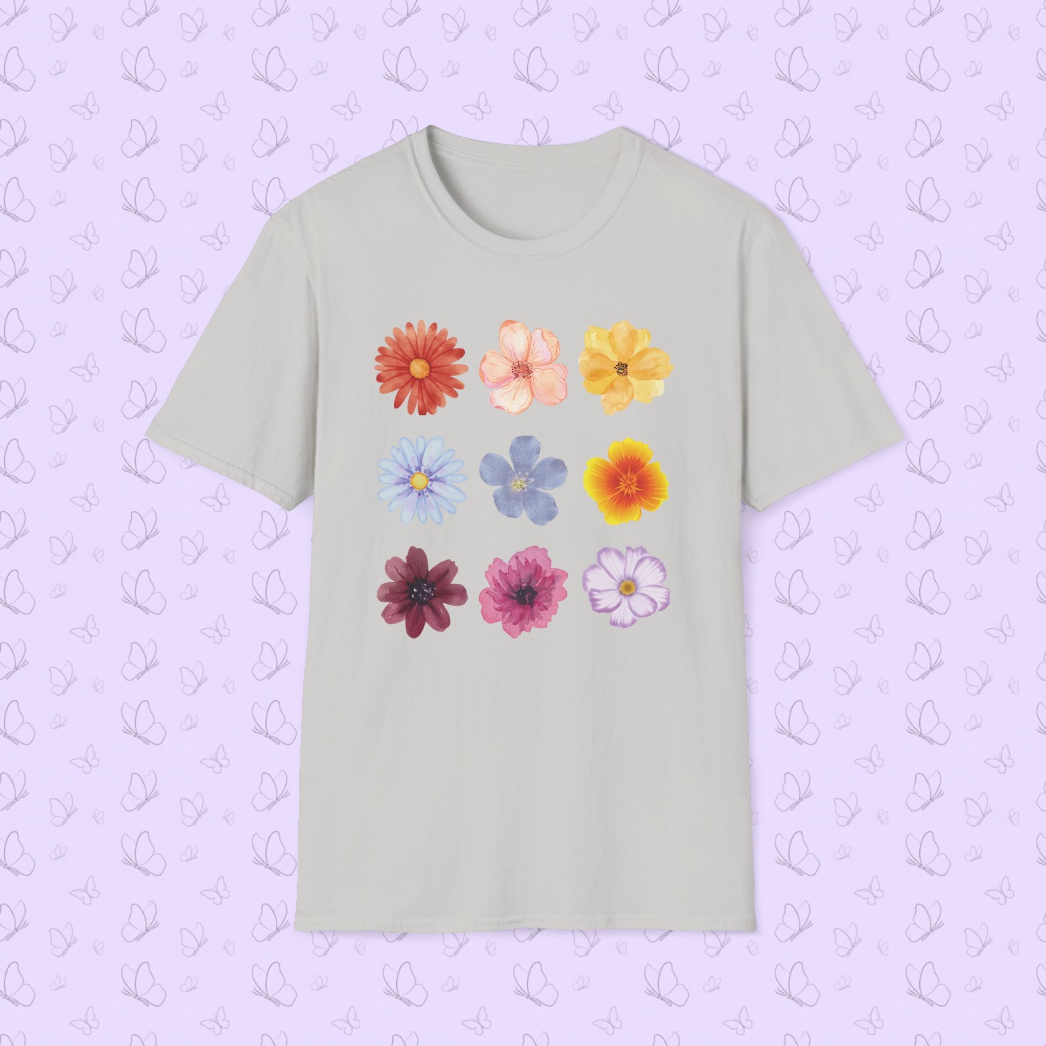 Floral Grid Tee — Colorful Vintage Flower Print T-Shirt