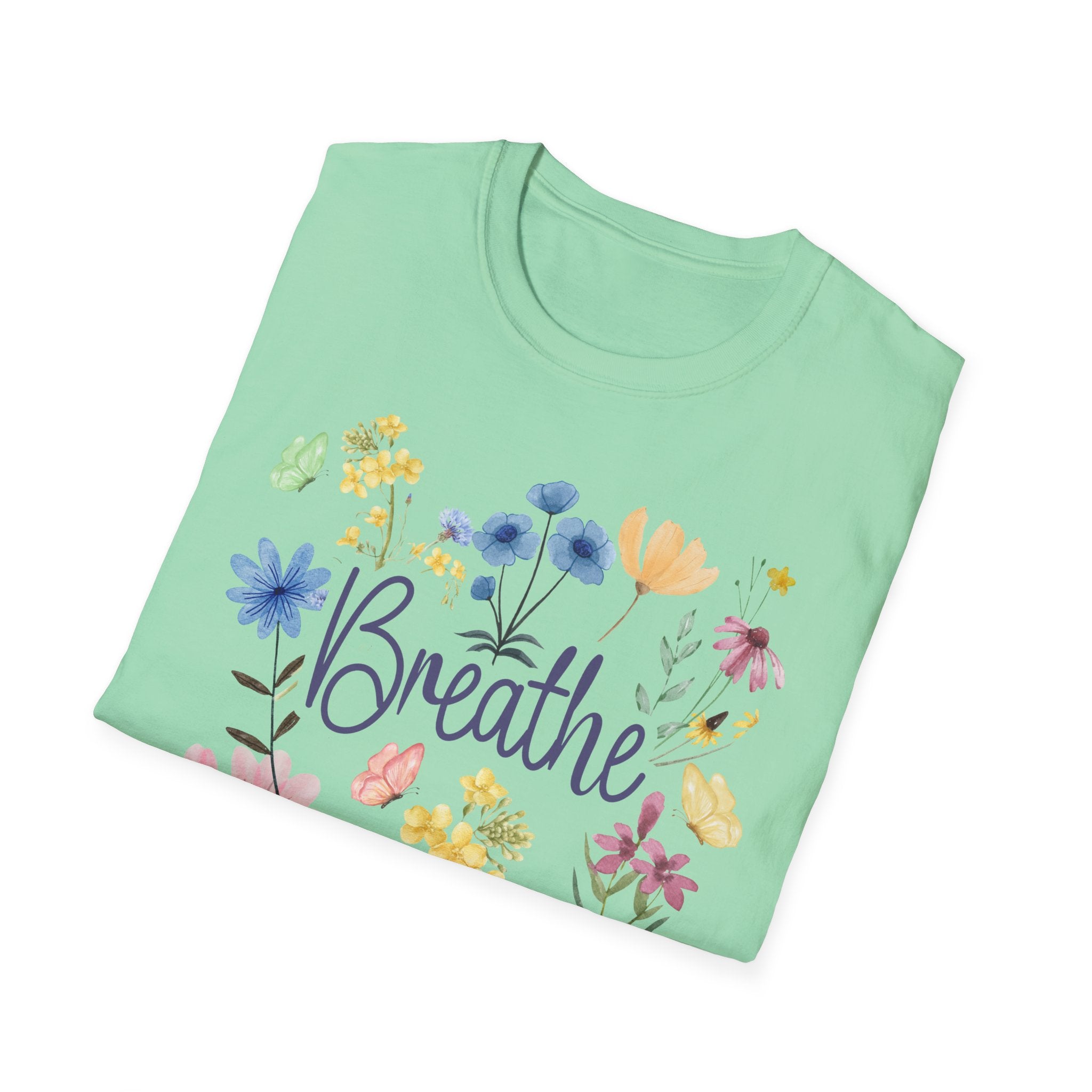 Breathe Wildflowers Tee — Watercolor Butterflies & Floral T-Shirt