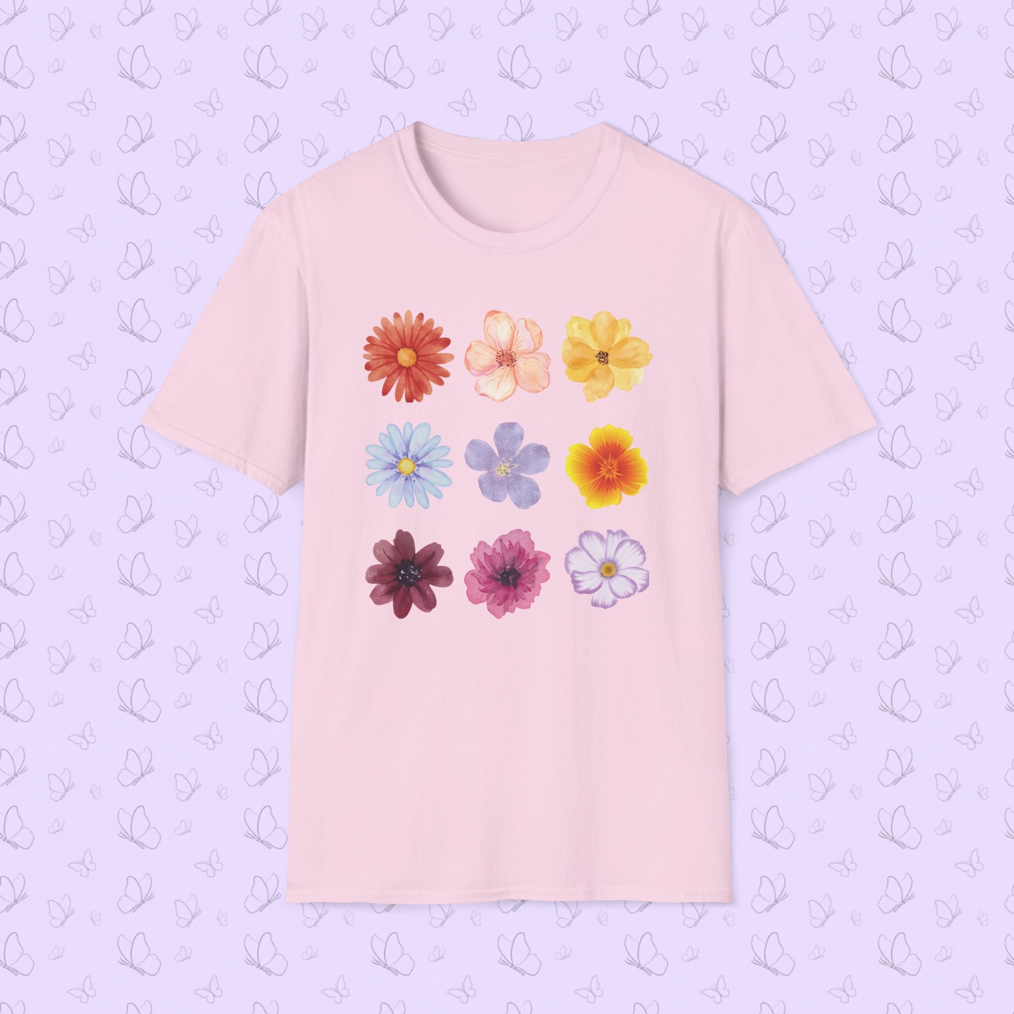 Floral Grid Tee — Colorful Vintage Flower Print T-Shirt