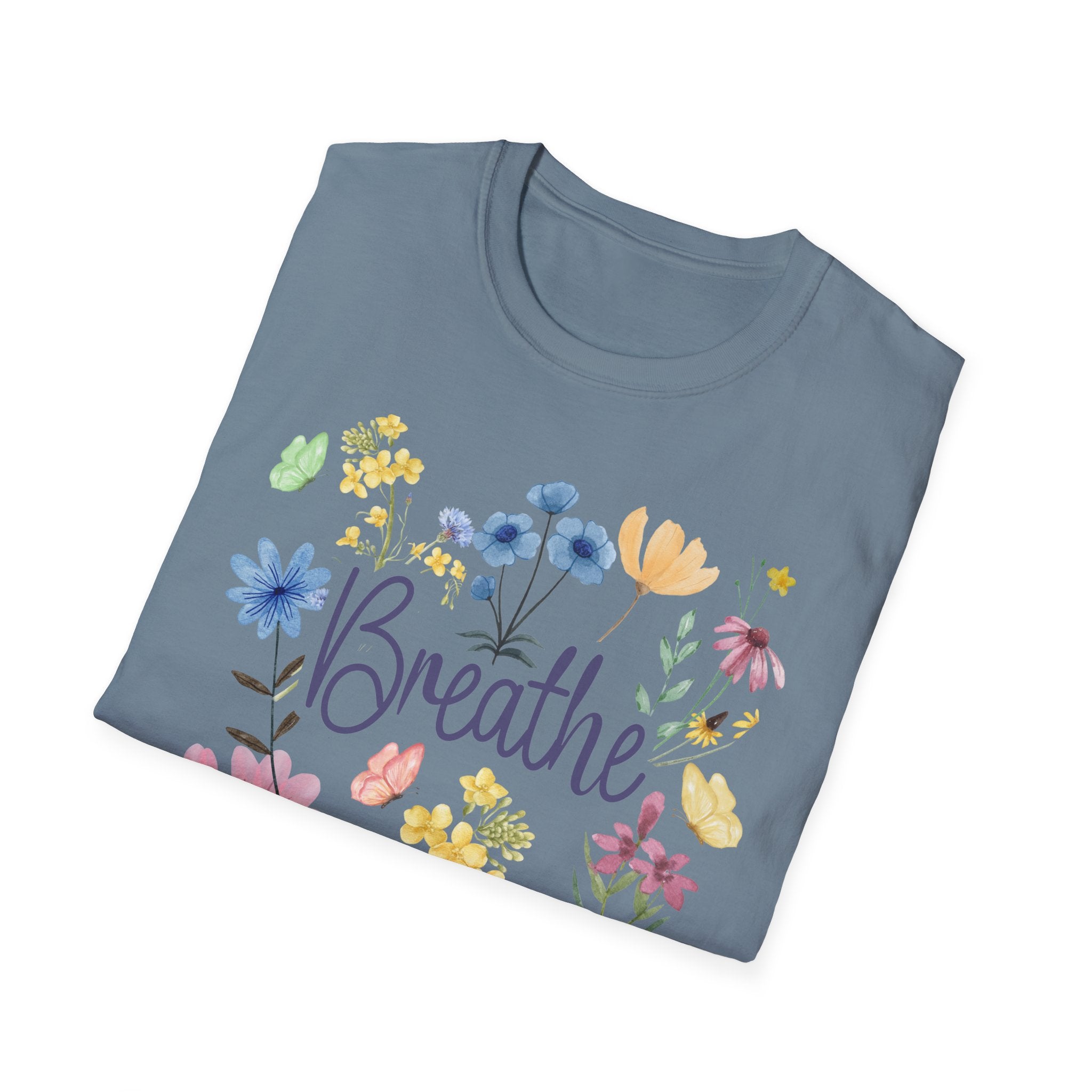 Breathe Wildflowers Tee — Watercolor Butterflies & Floral T-Shirt