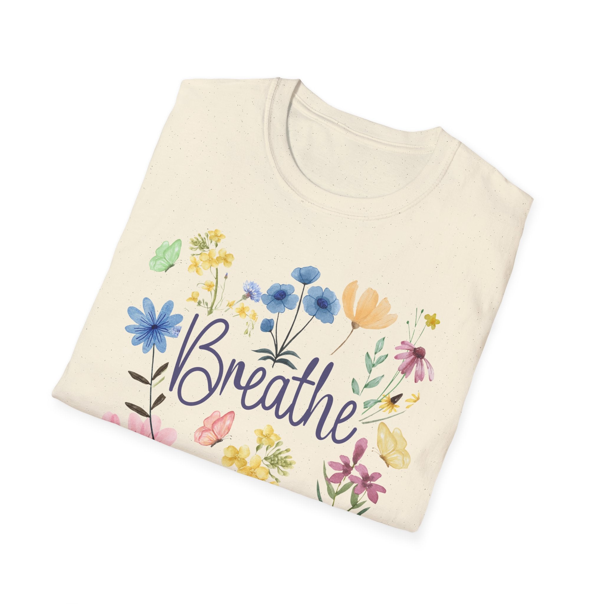 Breathe Wildflowers Tee — Watercolor Butterflies & Floral T-Shirt