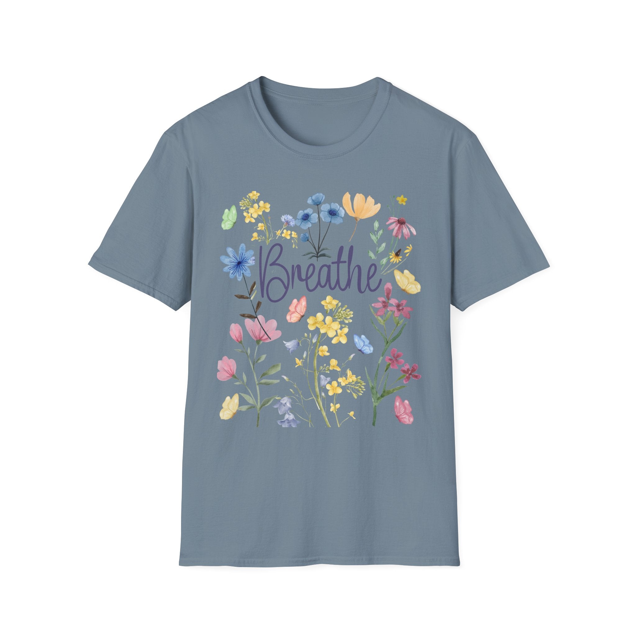 Breathe Wildflowers Tee — Watercolor Butterflies & Floral T-Shirt