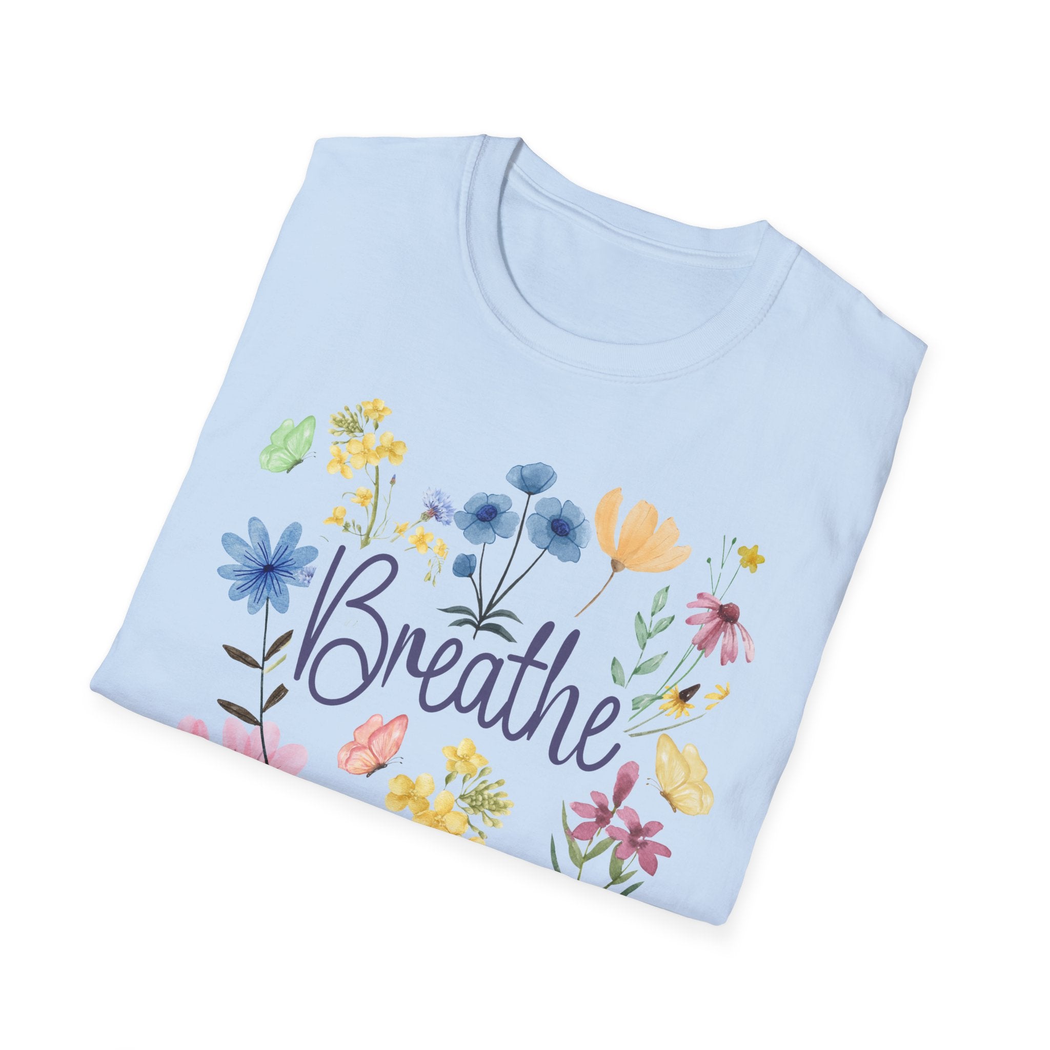 Breathe Wildflowers Tee — Watercolor Butterflies & Floral T-Shirt