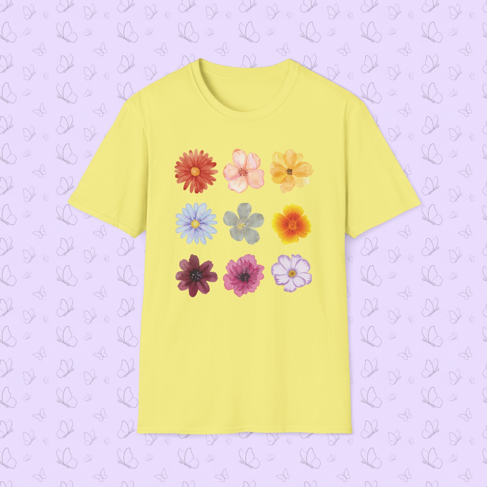 Floral Grid Tee — Colorful Vintage Flower Print T-Shirt