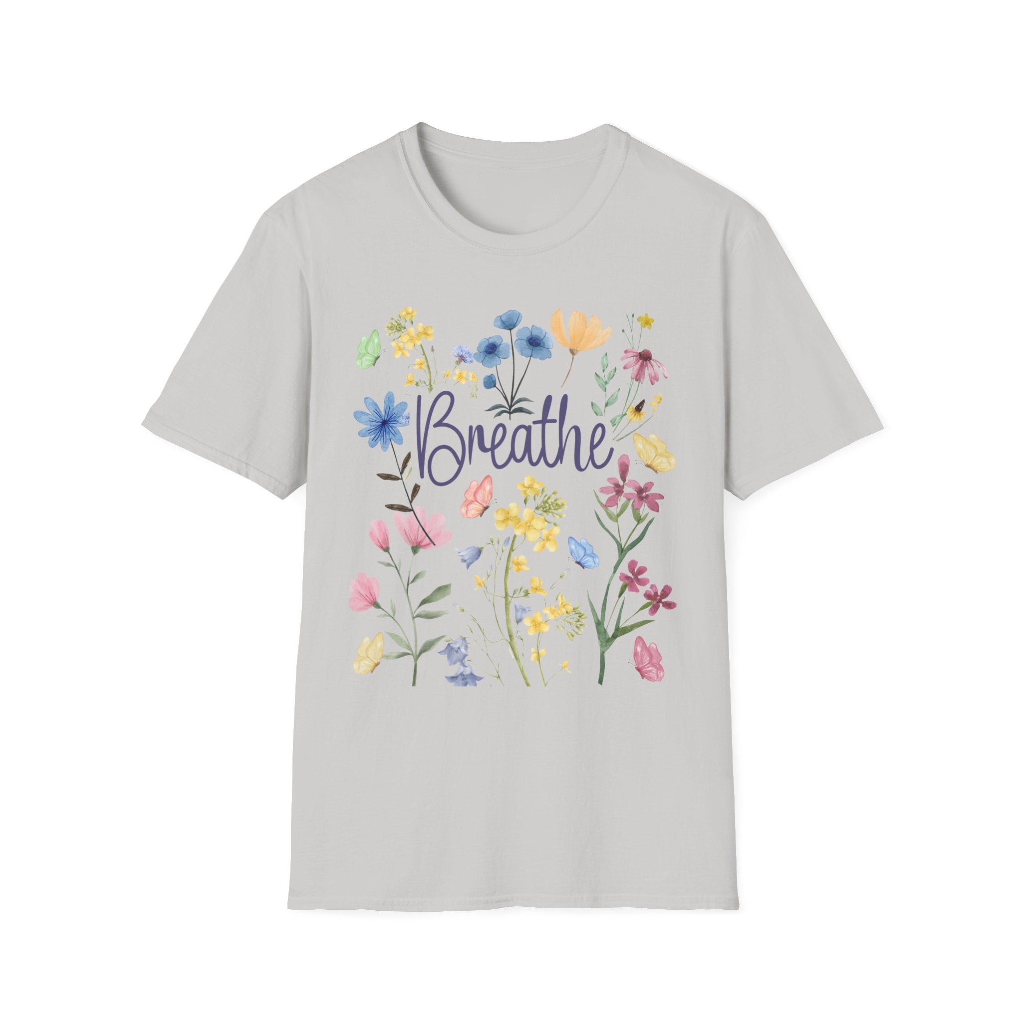 Breathe Wildflowers Tee — Watercolor Butterflies & Floral T-Shirt