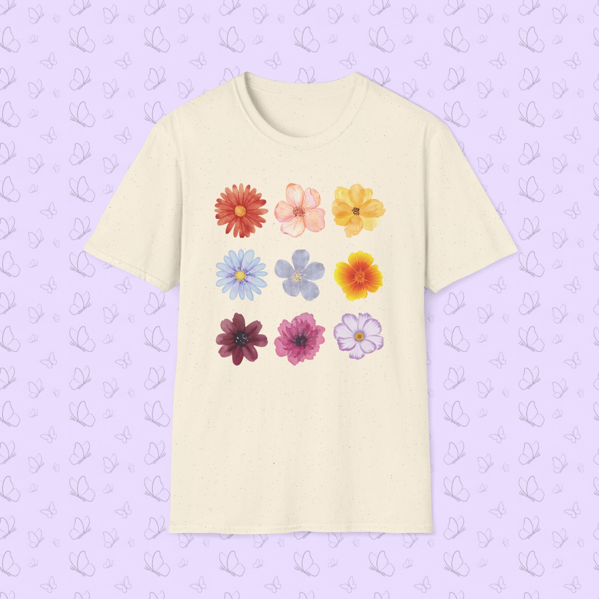 Floral Grid Tee — Colorful Vintage Flower Print T-Shirt