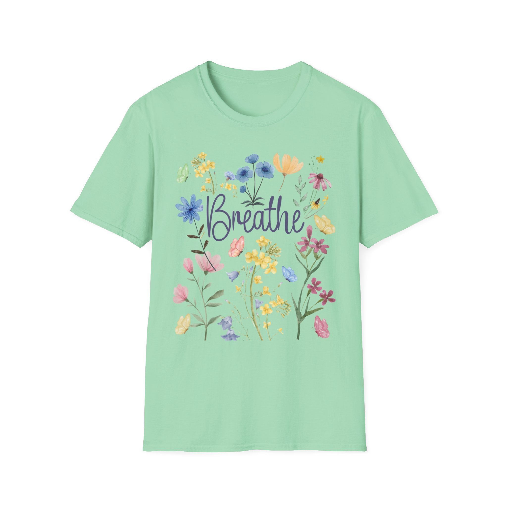 Breathe Wildflowers Tee — Watercolor Butterflies & Floral T-Shirt