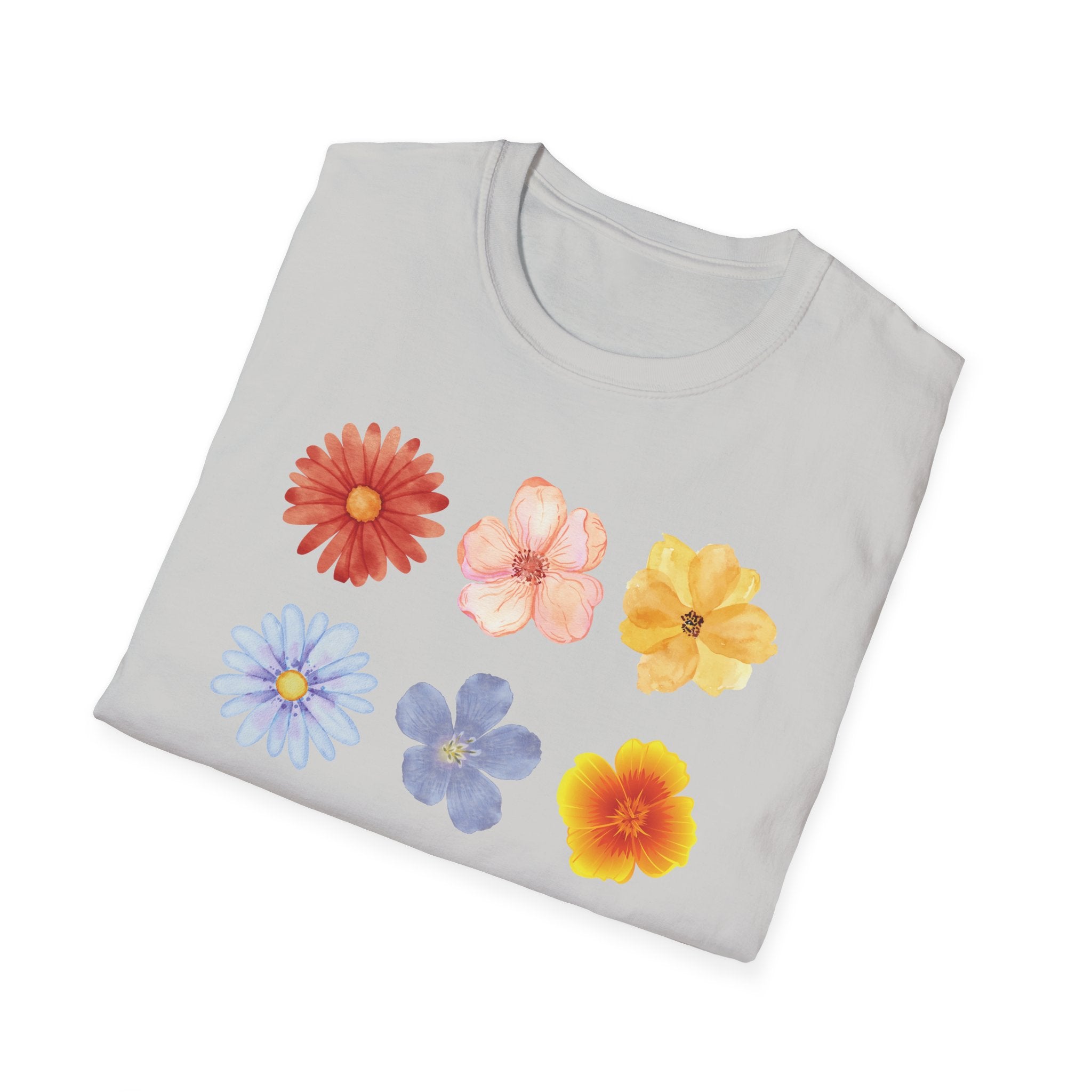 Floral Grid Tee — Colorful Vintage Flower Print T-Shirt