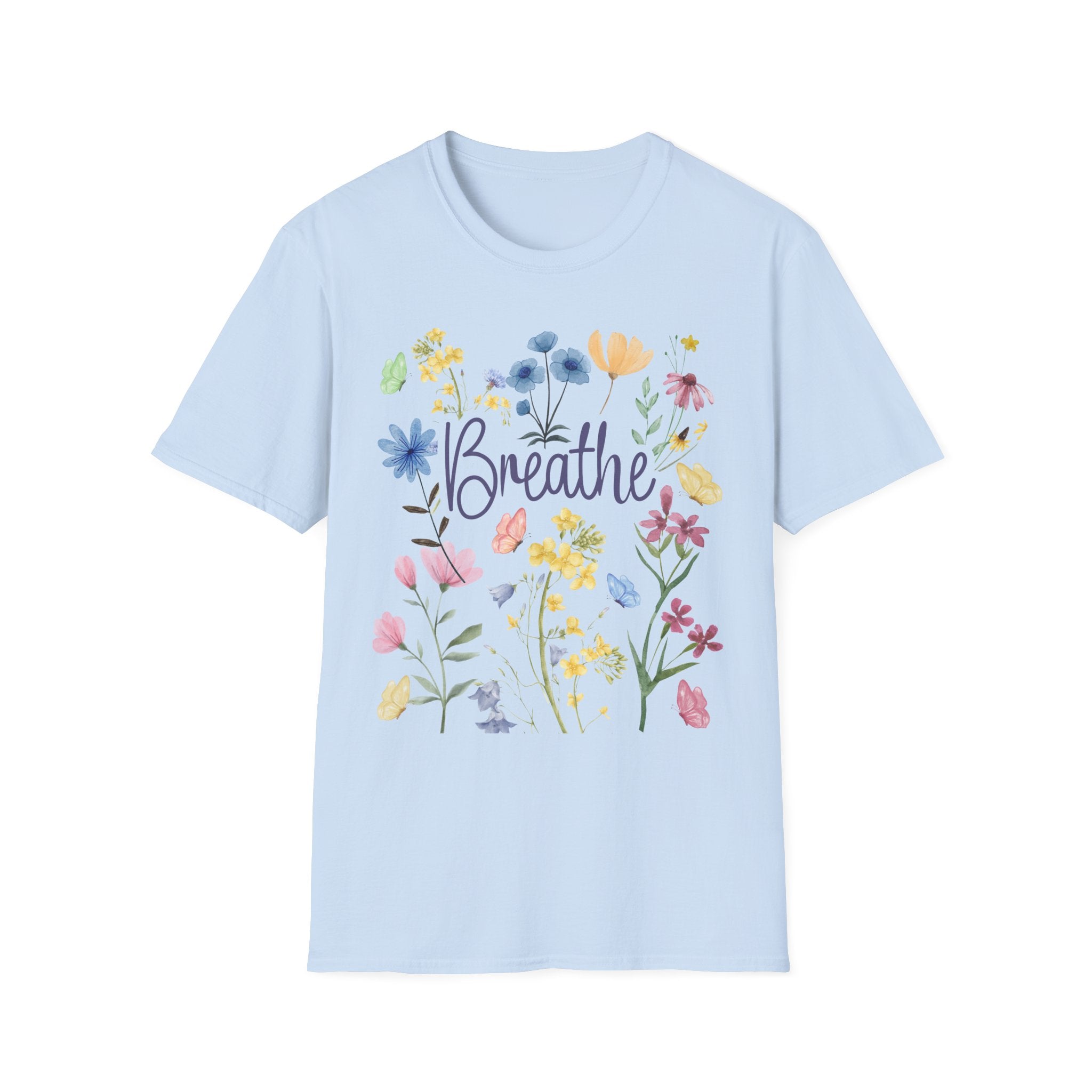 Breathe Wildflowers Tee — Watercolor Butterflies & Floral T-Shirt