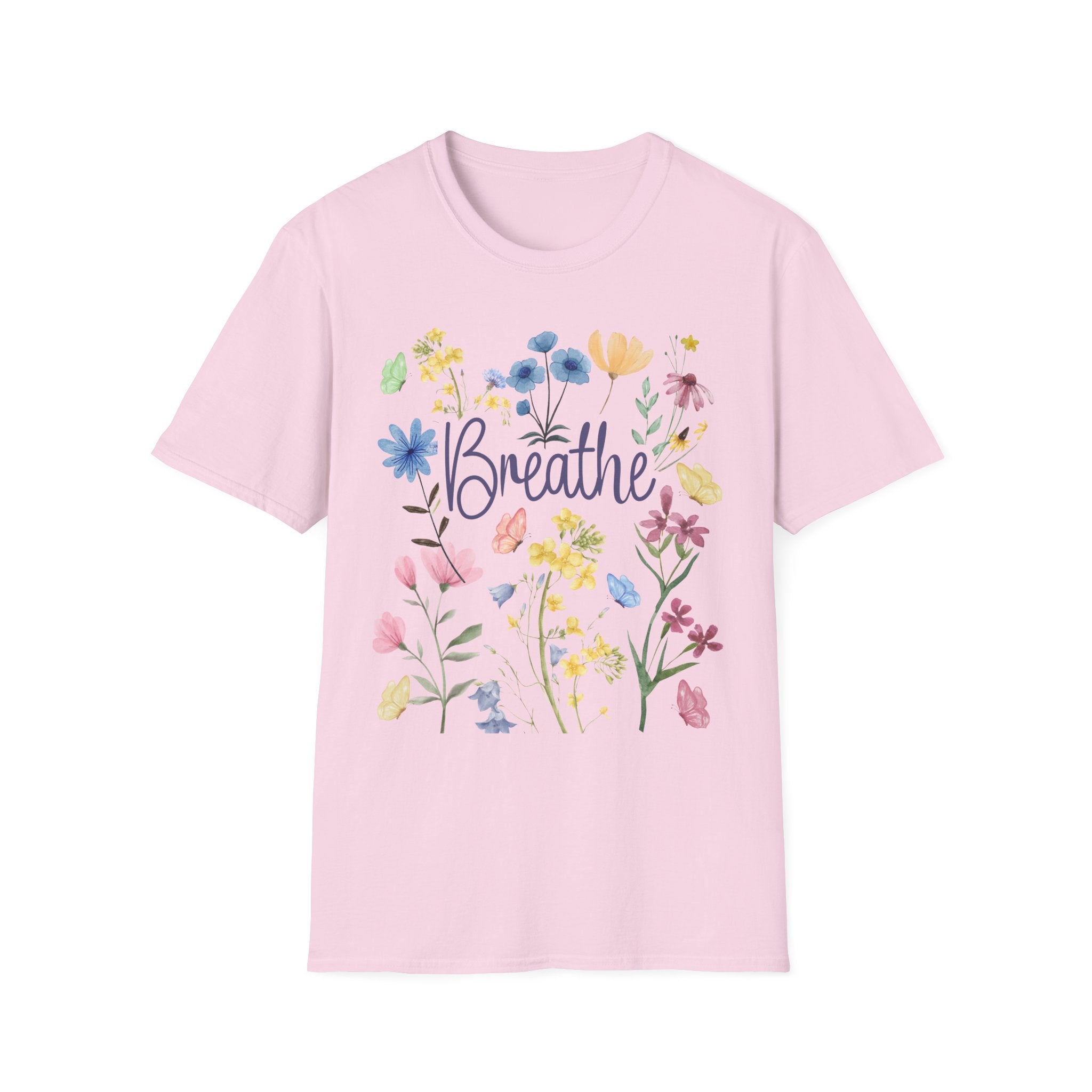 Breathe Wildflowers Tee — Watercolor Butterflies & Floral T-Shirt