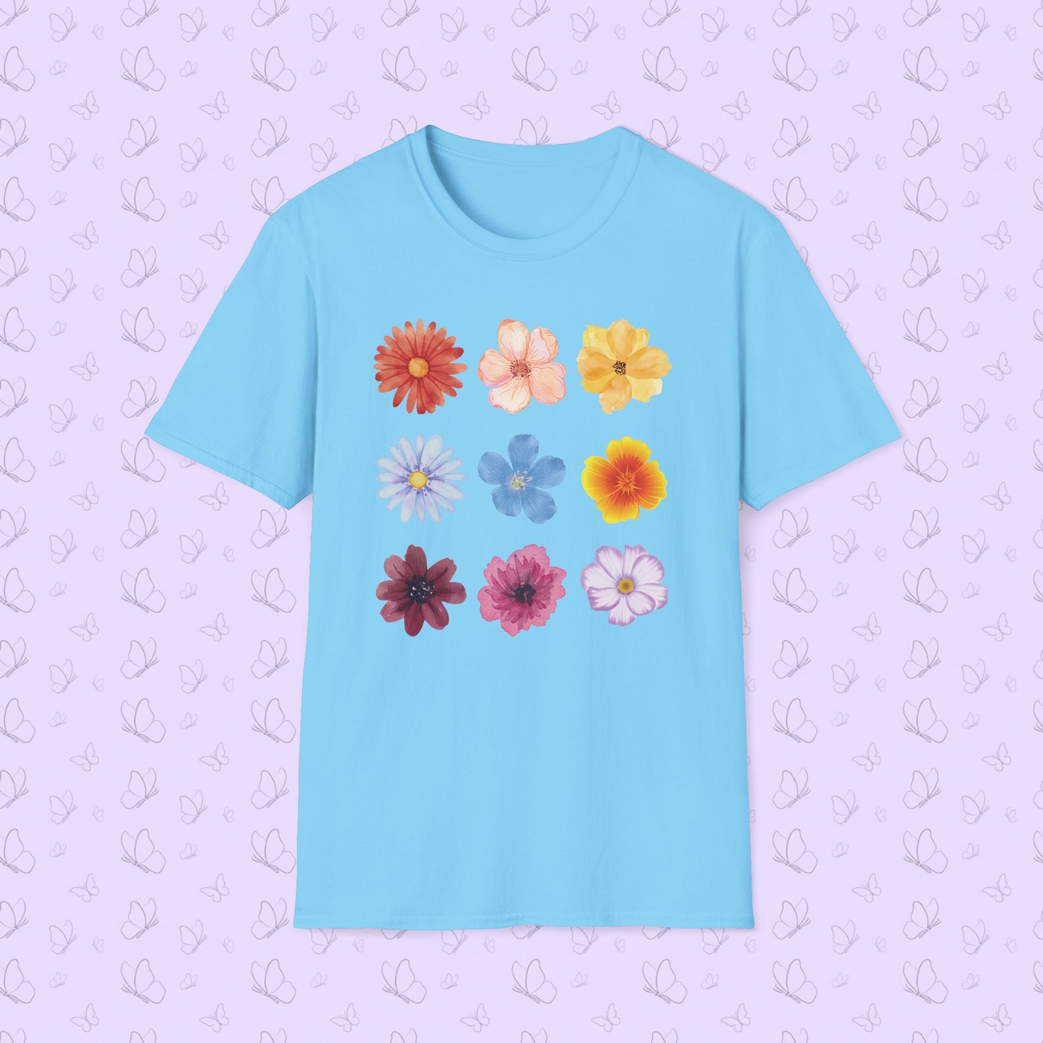 Floral Grid Tee — Colorful Vintage Flower Print T-Shirt