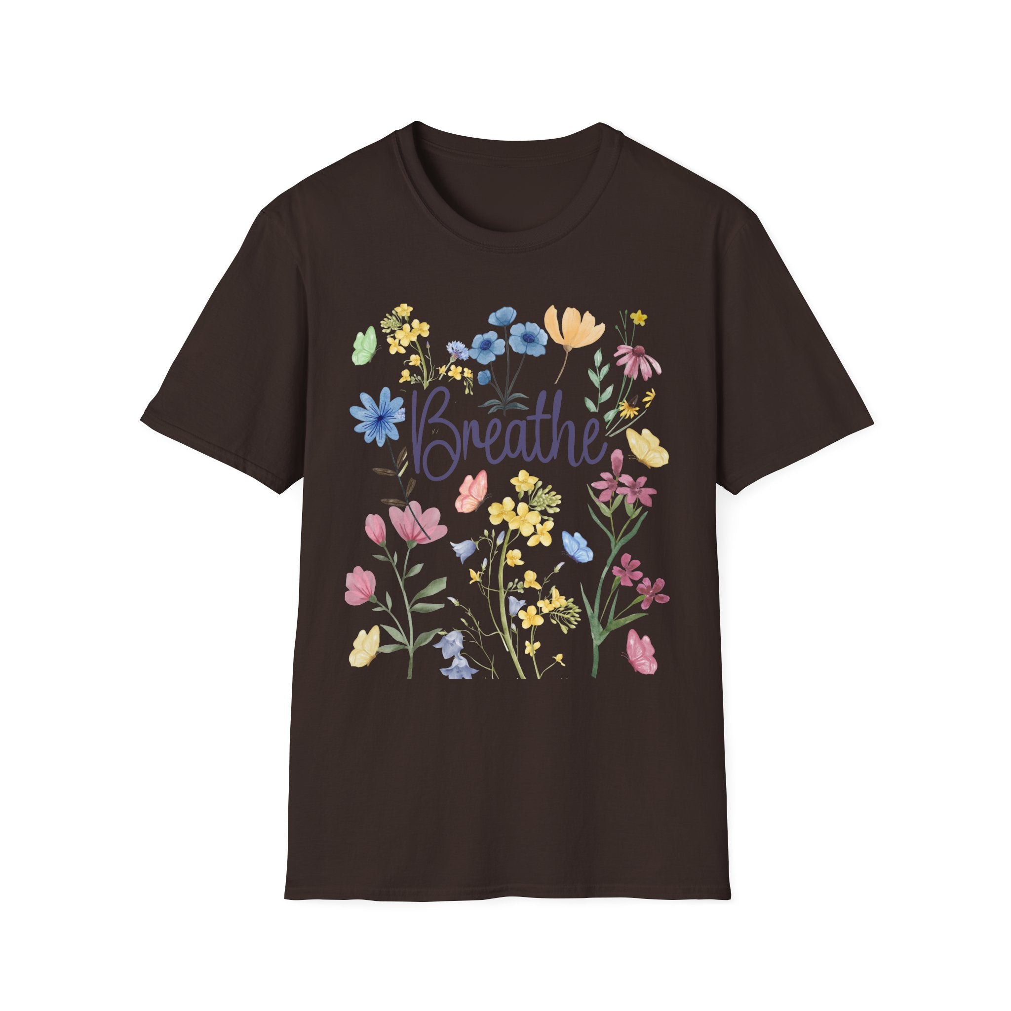Breathe Wildflowers Tee — Watercolor Butterflies & Floral T-Shirt